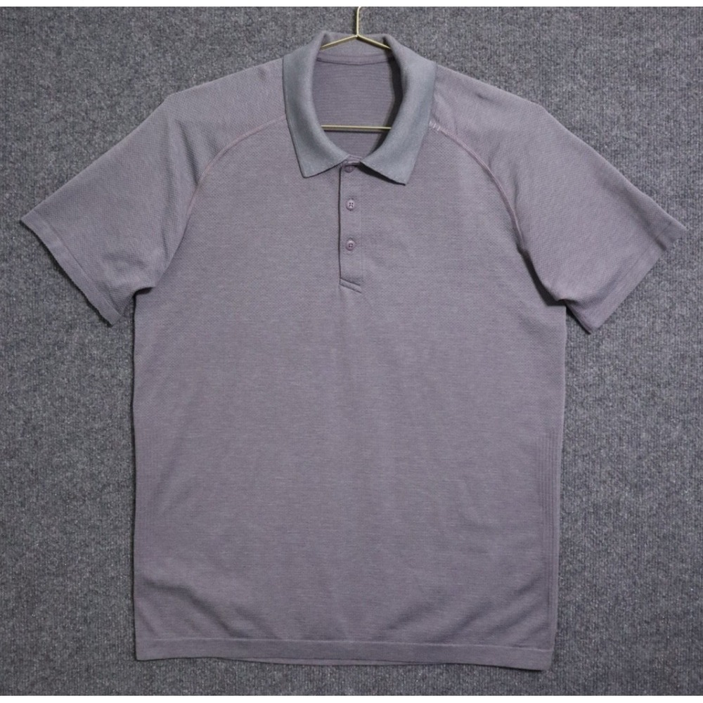 Lululemon Shirt Men Large Gray Purple Metal Vent Tech Polo Golf Athleisure EUC